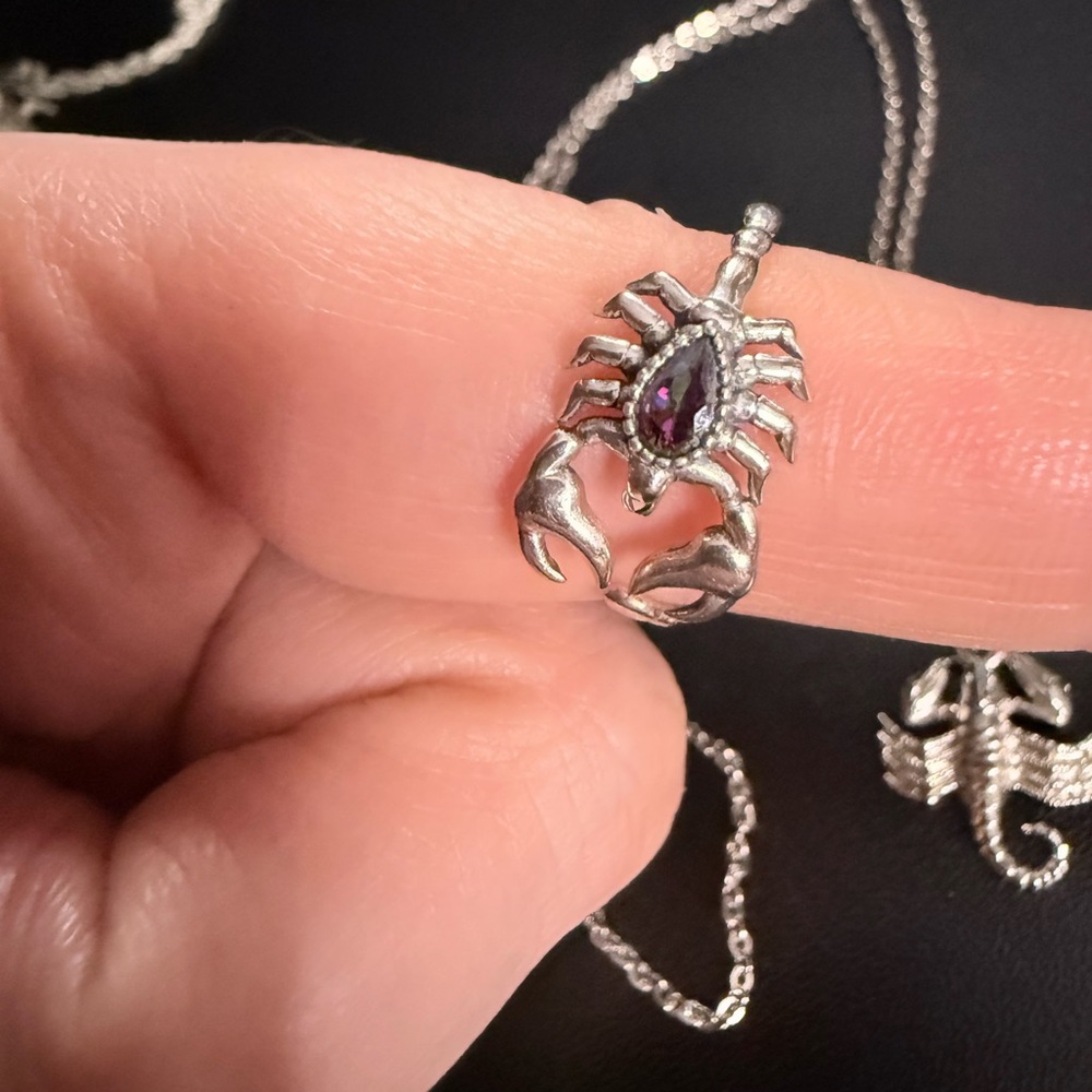 Silver Scorpion Pendant Necklace and Ring Set - Women Jewelry - Picture 3 of 4
